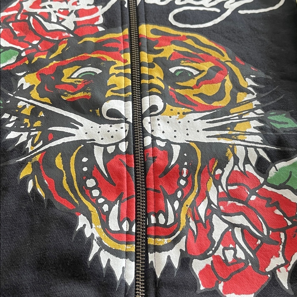 Ed Hardy tiger Women's zip Up cropped Hoodie sweatshirt black size 2X - Picture 9 of 15